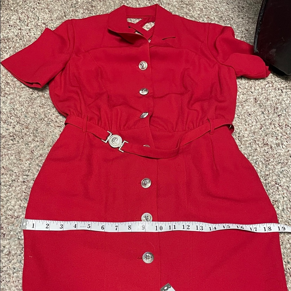 Vintage 90s cut out lion head Button-Down belted Dress- Versace vibes - Picture 9 of 13